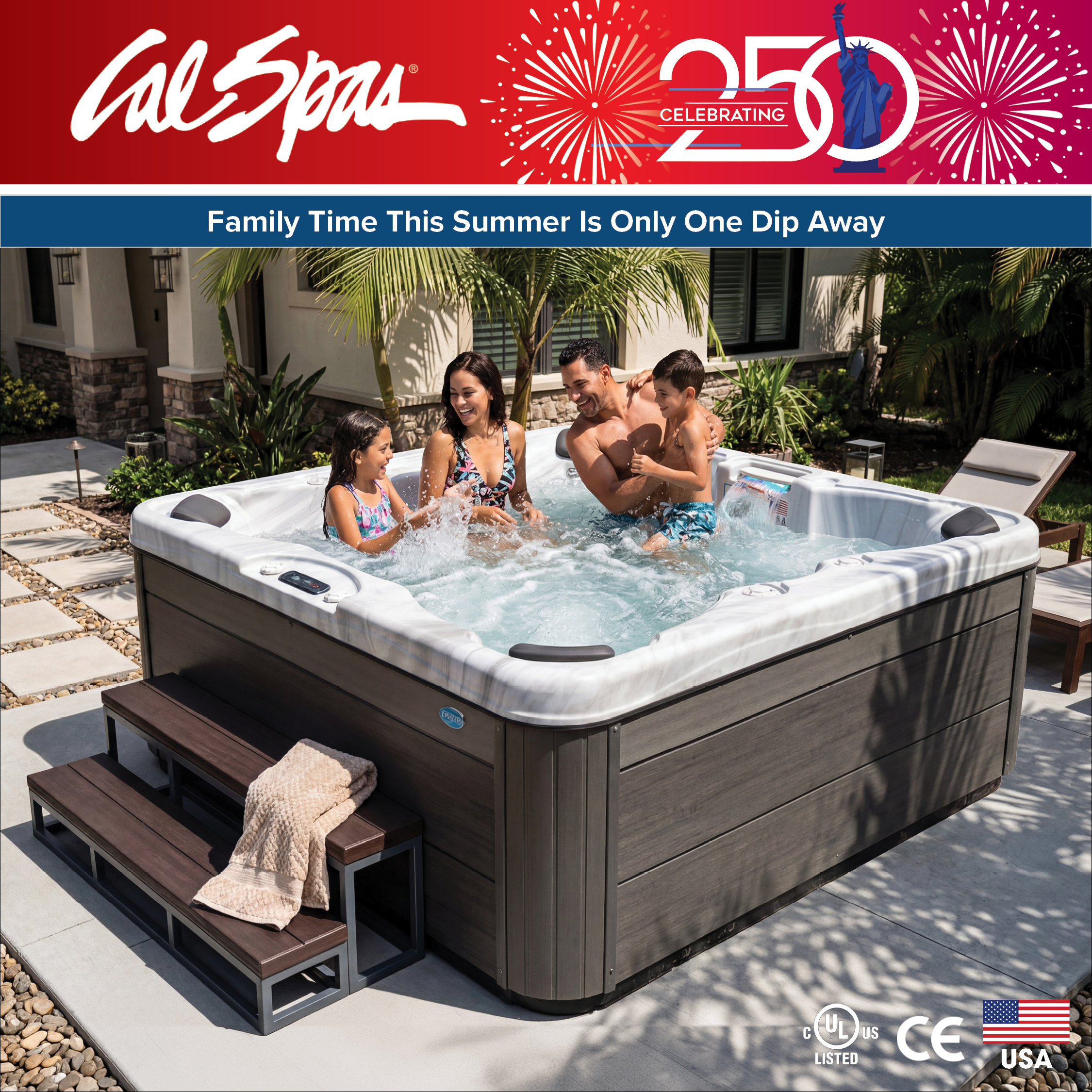 Calspas hot tub being used in a family setting - Greeley